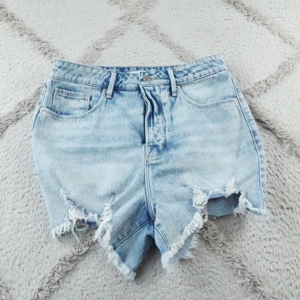 Good American Bombshell Shorts Womens 29 Distressed Blue Denim